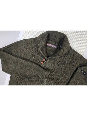 Ben Sherman Men’s Medium 100% Wool Cable Knit Shawl Collar Green Sweater
